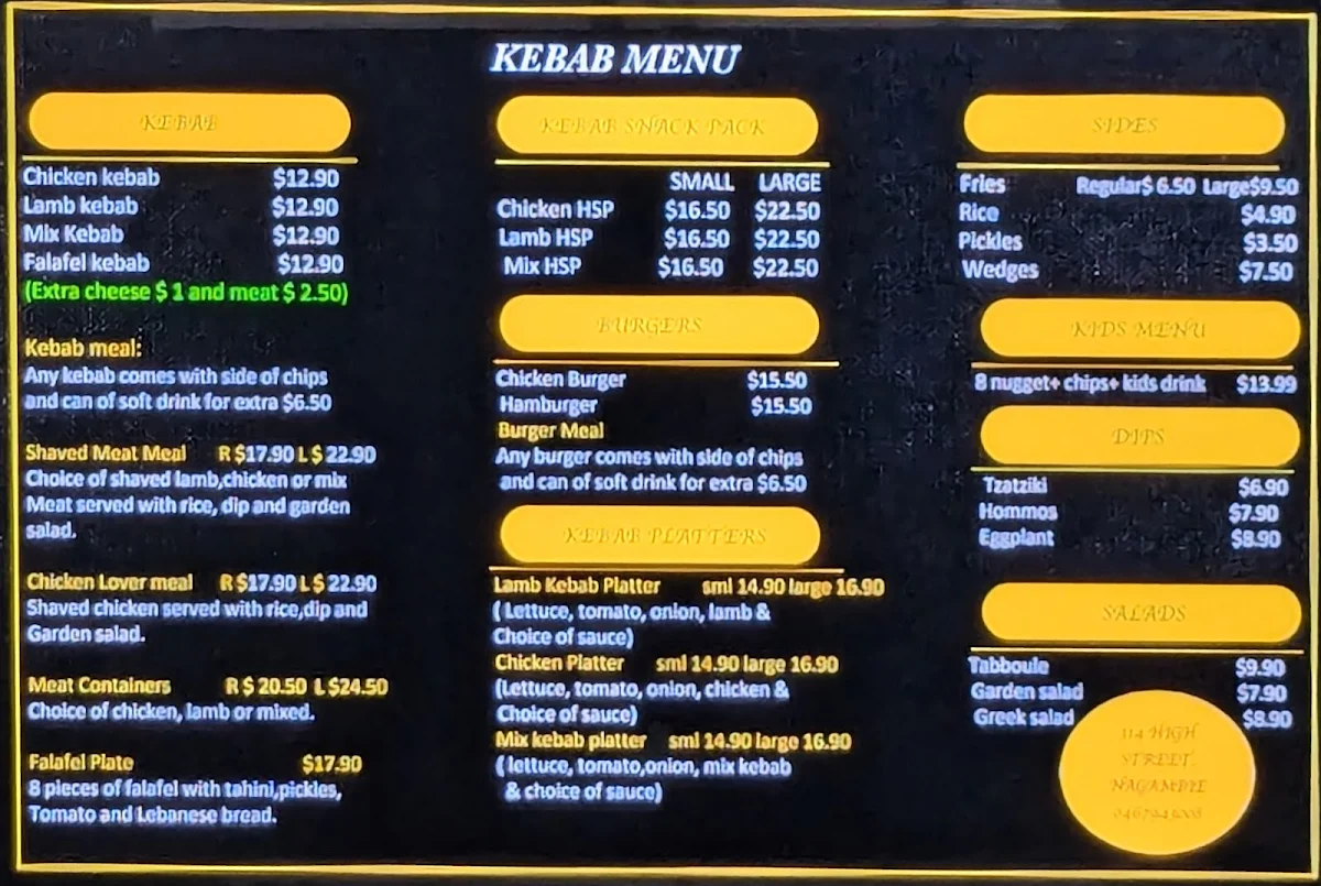 Menu, Kings fusion dining Nagambie