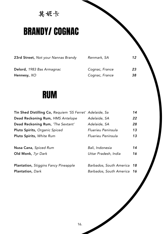 Menu, Monica Bistro