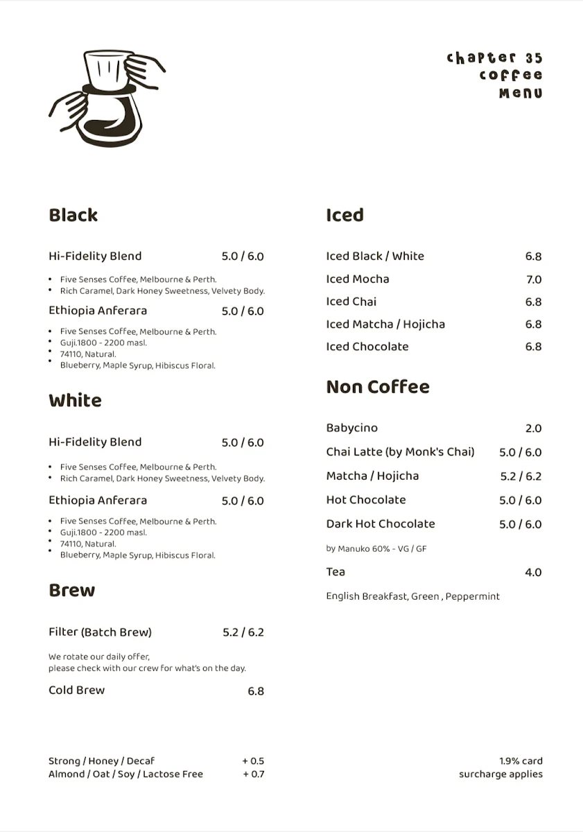 Menu, Chapter 35 Specialty Coffee Shop