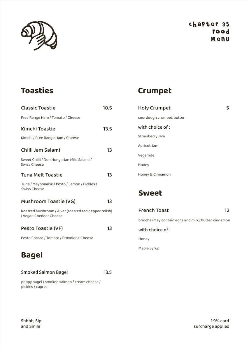 Menu, Chapter 35 Specialty Coffee Shop