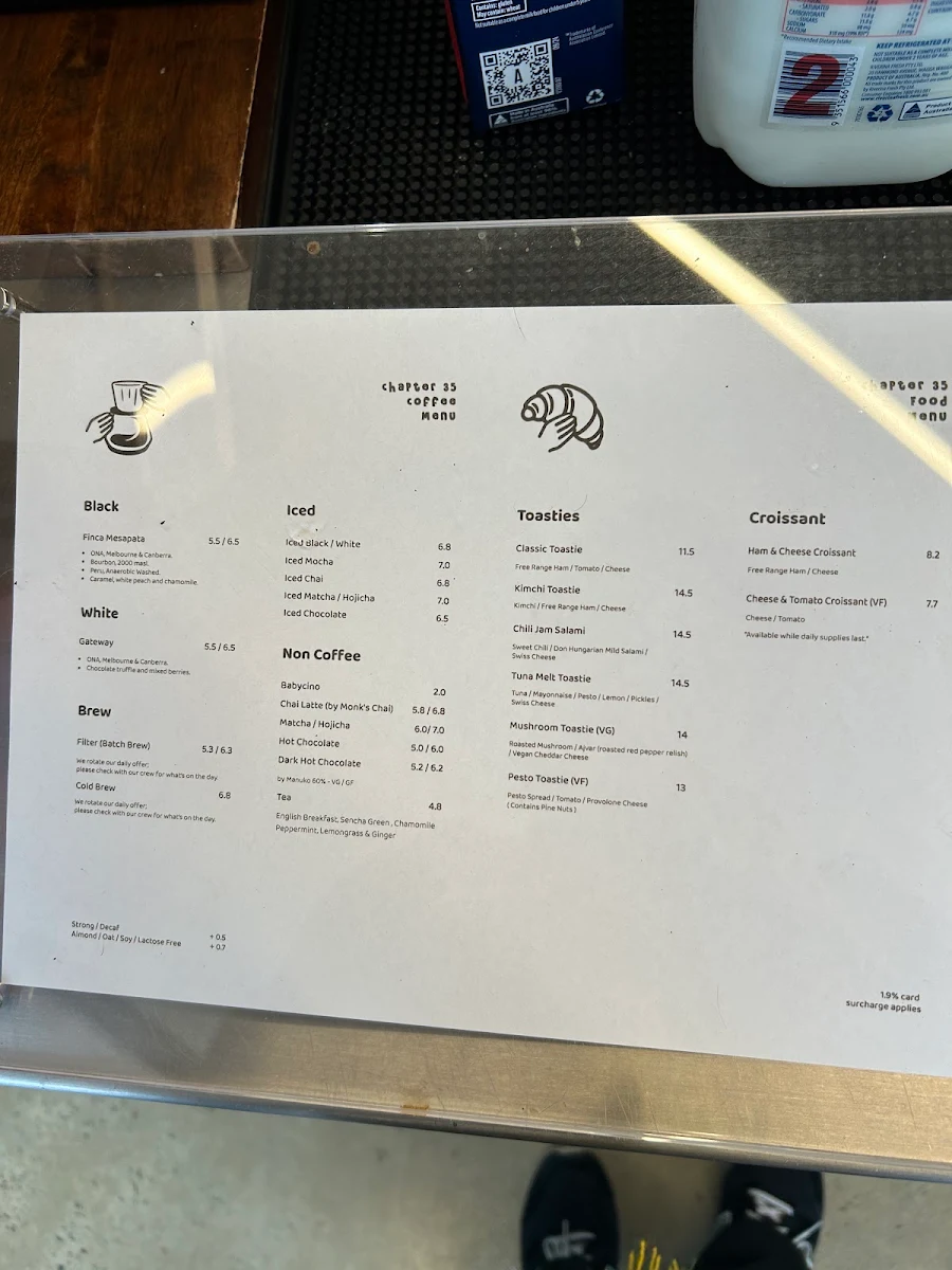 Menu, Chapter 35 Specialty Coffee Shop