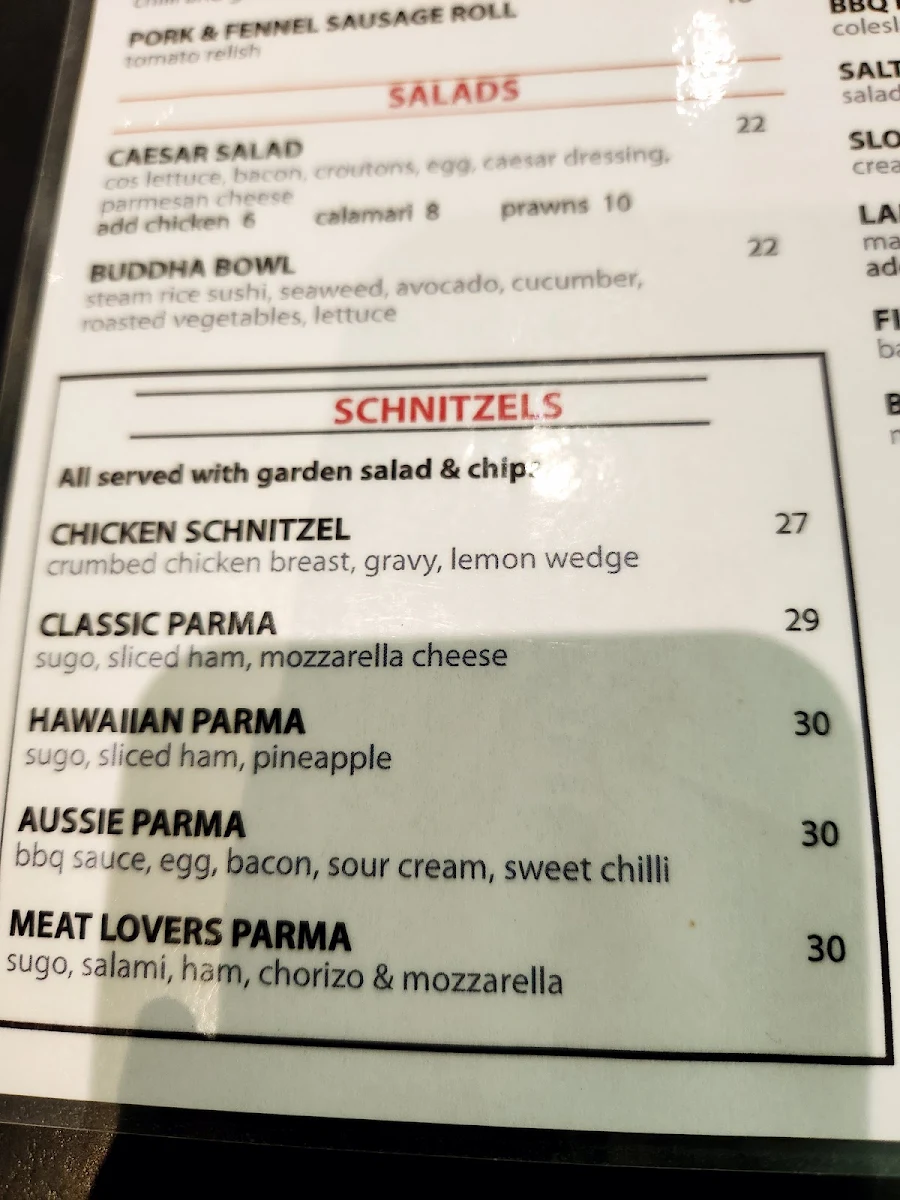 Menu, Westside Hotel
