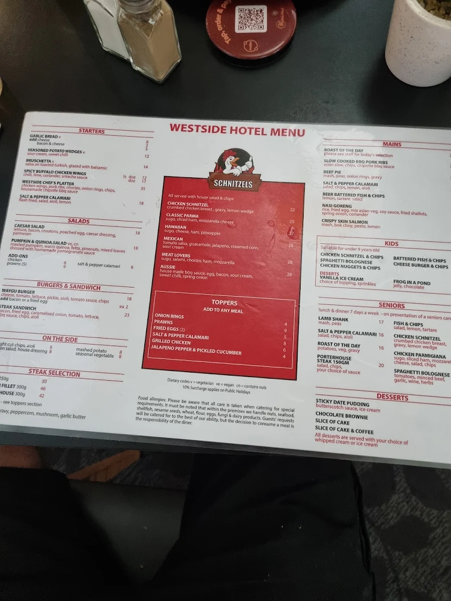 Menu, Westside Hotel