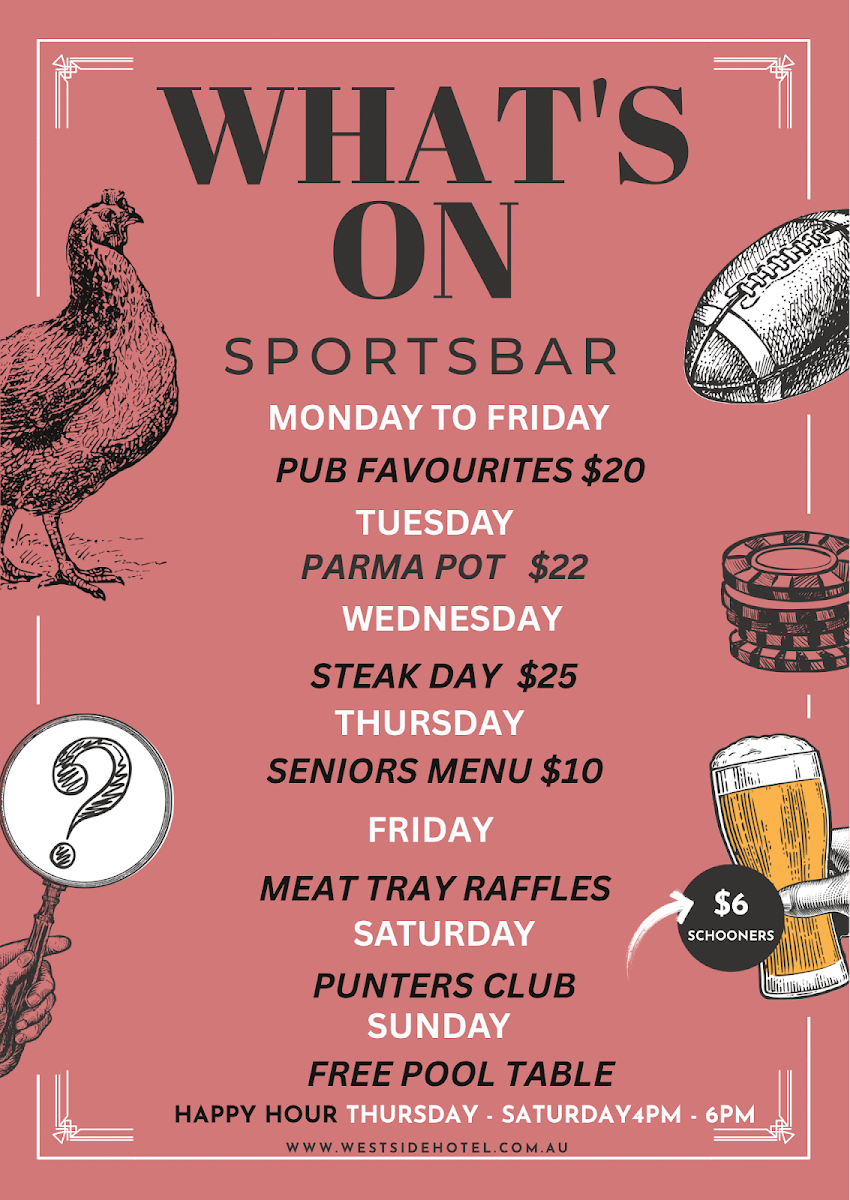 Menu, Westside Hotel