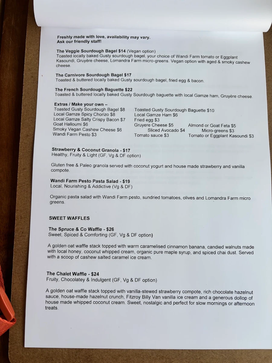 Menu, Spruce & Co Cafe
