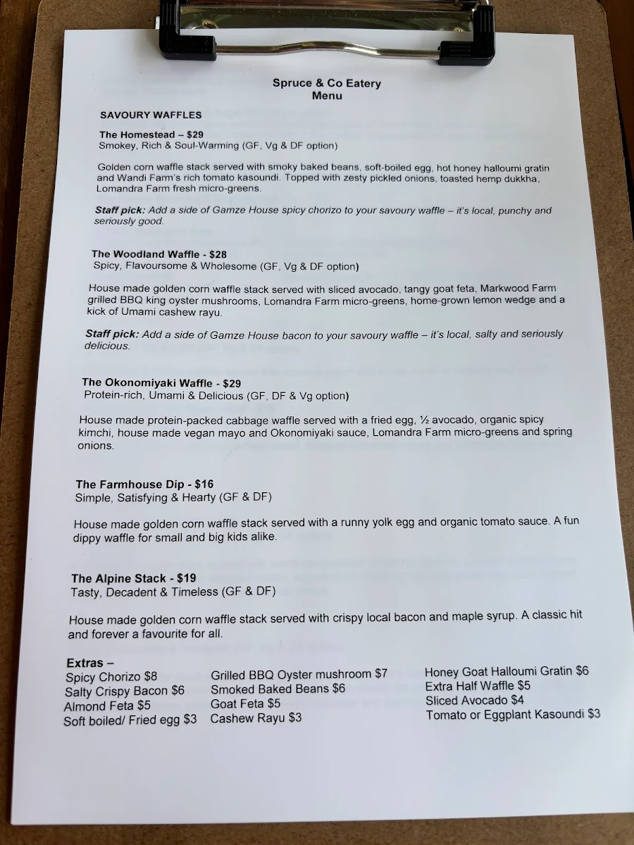 Menu, Spruce & Co Cafe