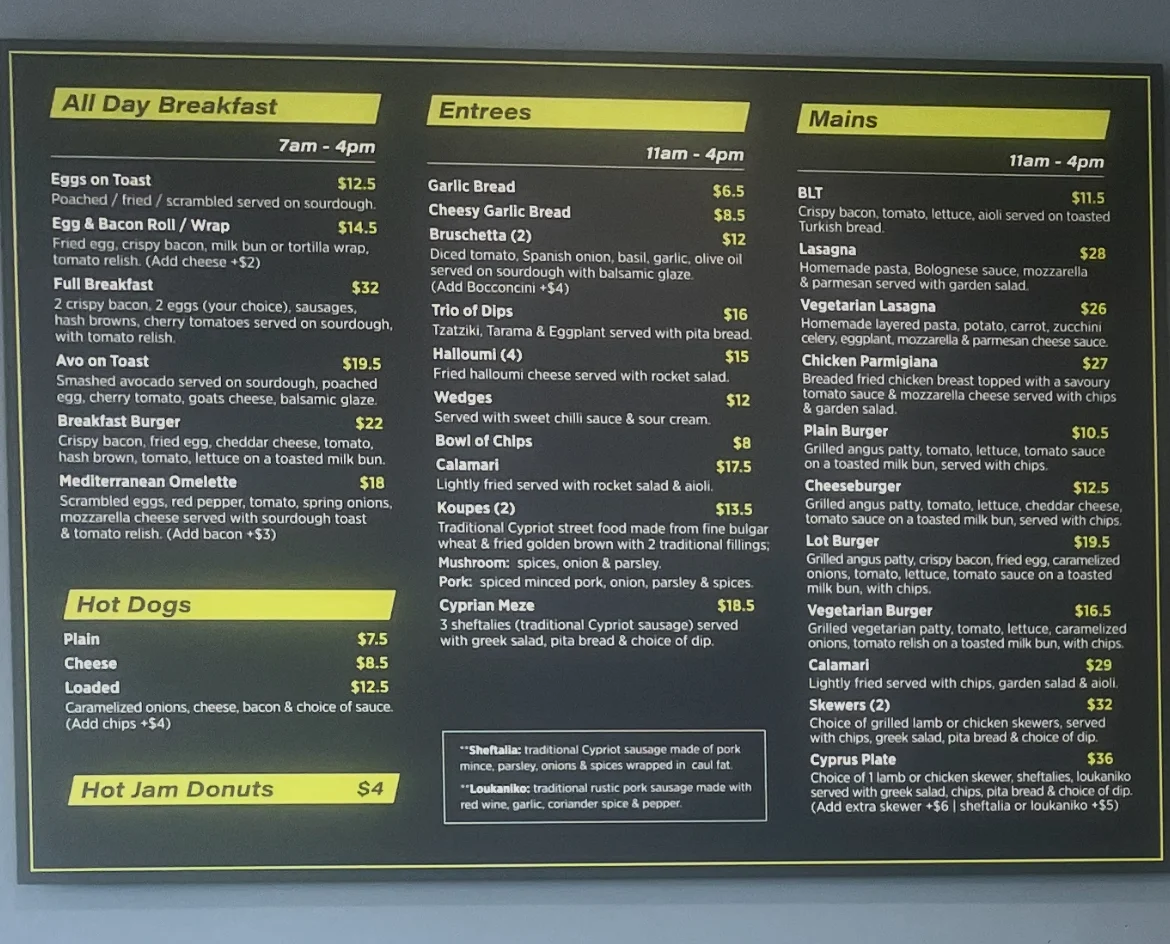 Menu, Brrrista coffee
