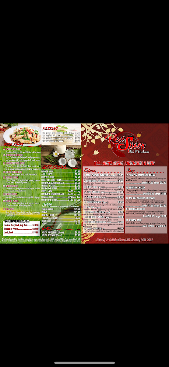 Menu, Red Spoon Thai @ Mt Annan