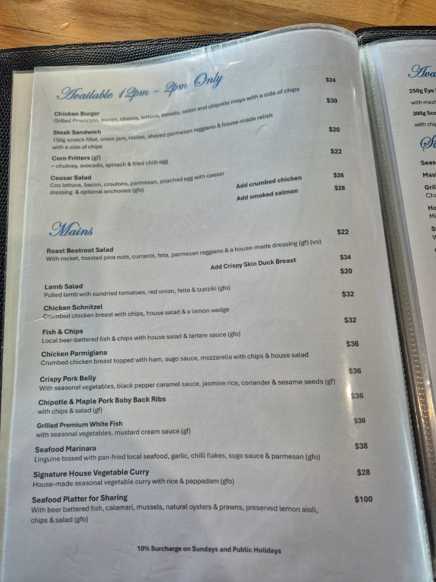 Menu, Parkside Bar And Kitchen