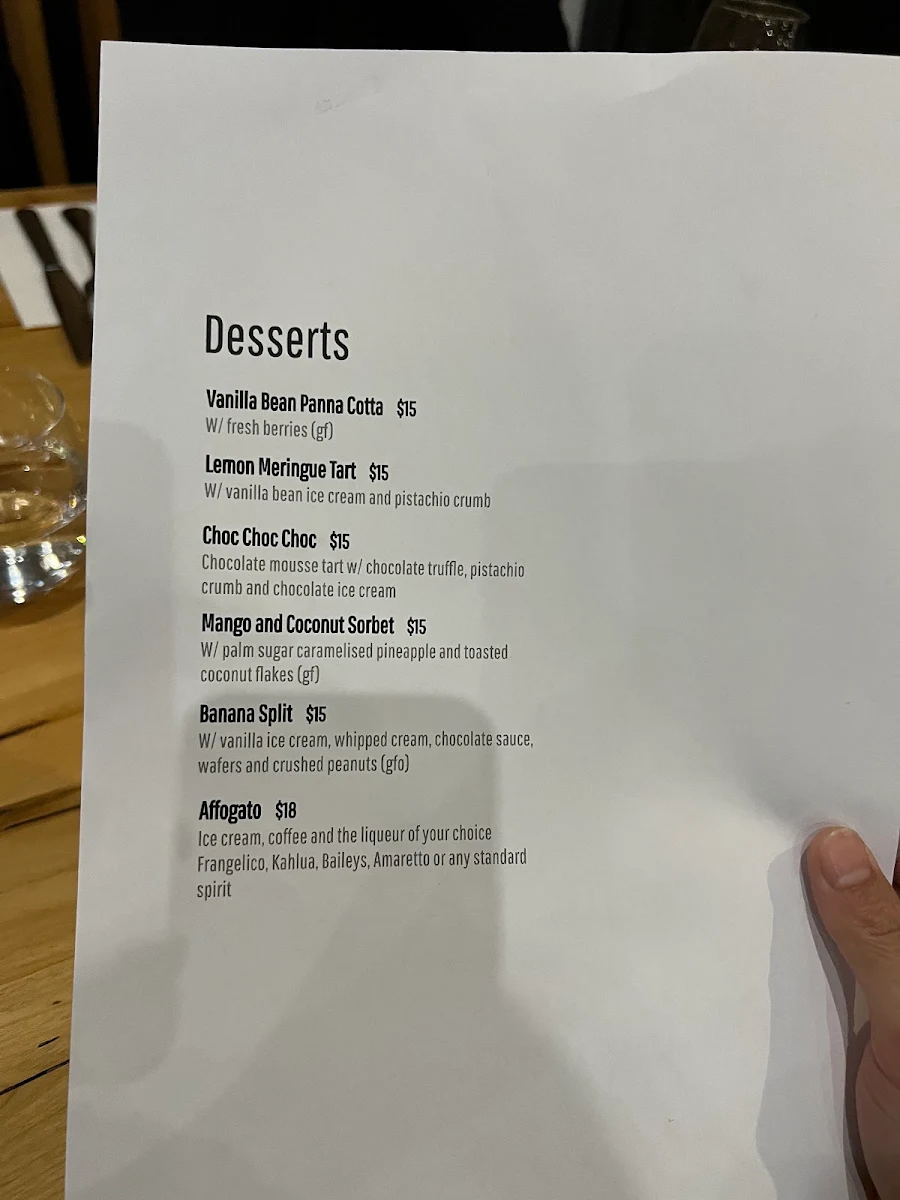 Menu, Parkside Bar And Kitchen
