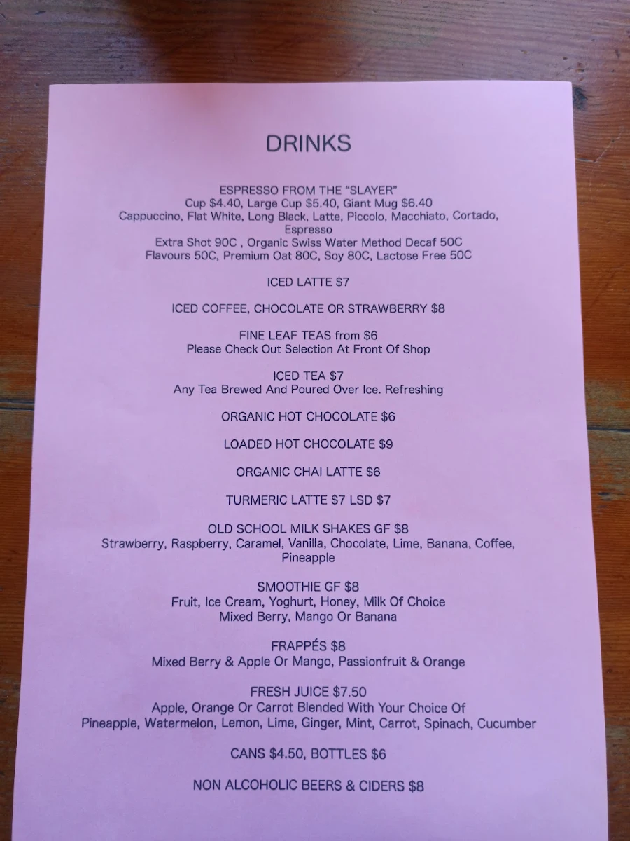 Menu, Potbelly at Medlow
