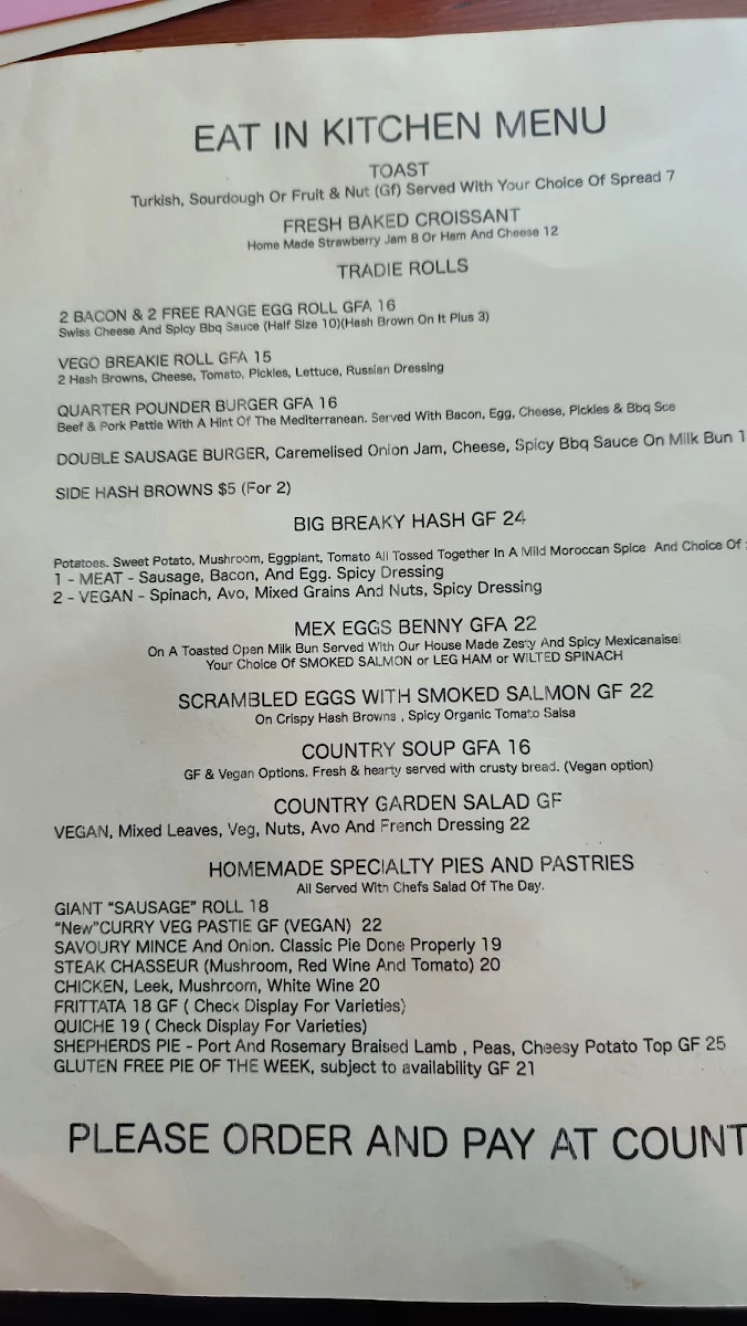 Menu, Potbelly at Medlow