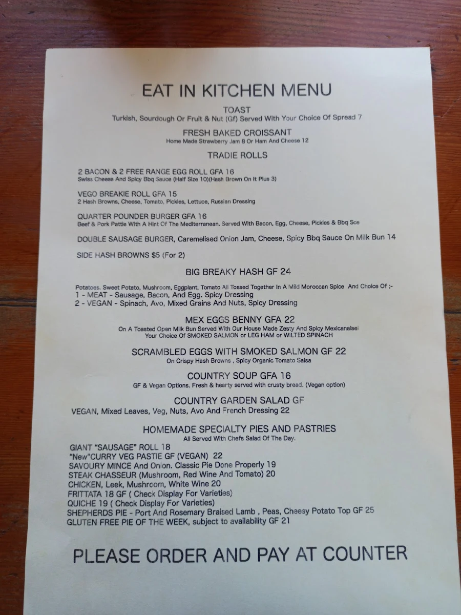 Menu, Potbelly at Medlow