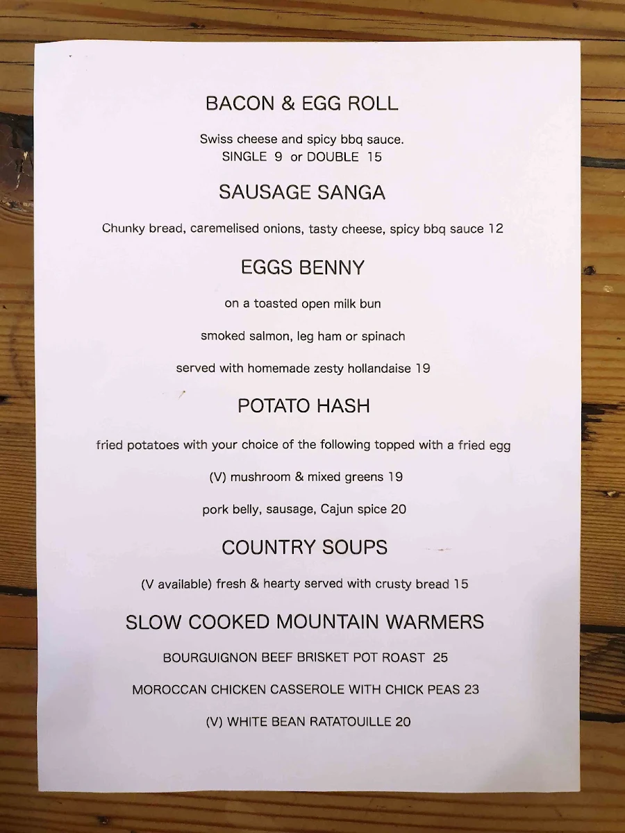 Menu, Potbelly at Medlow