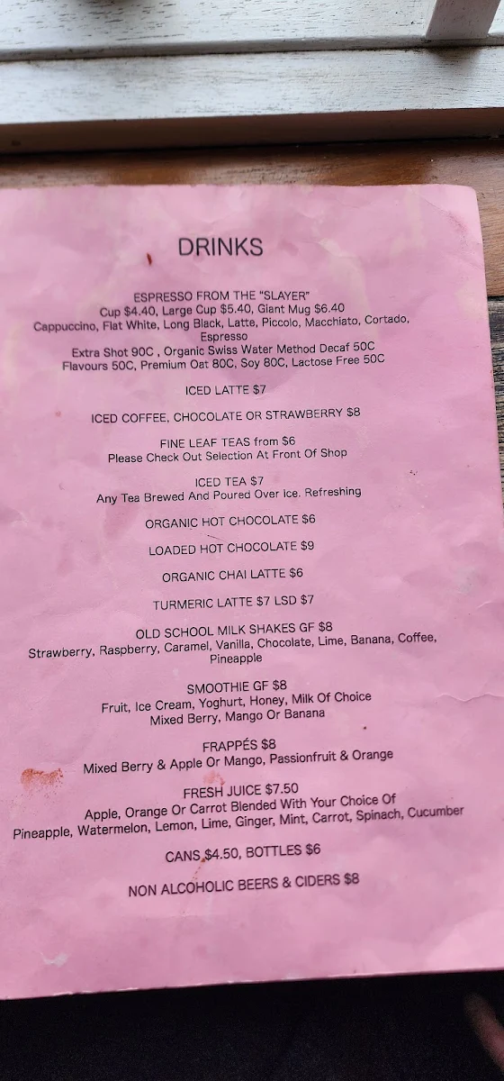 Menu, Potbelly at Medlow