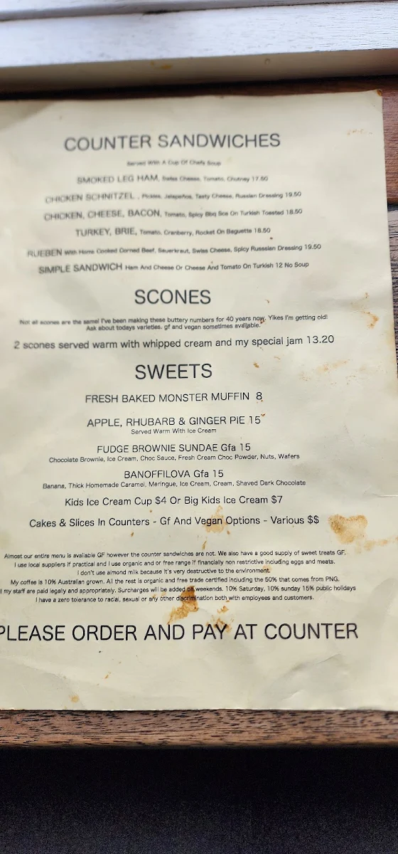 Menu, Potbelly at Medlow