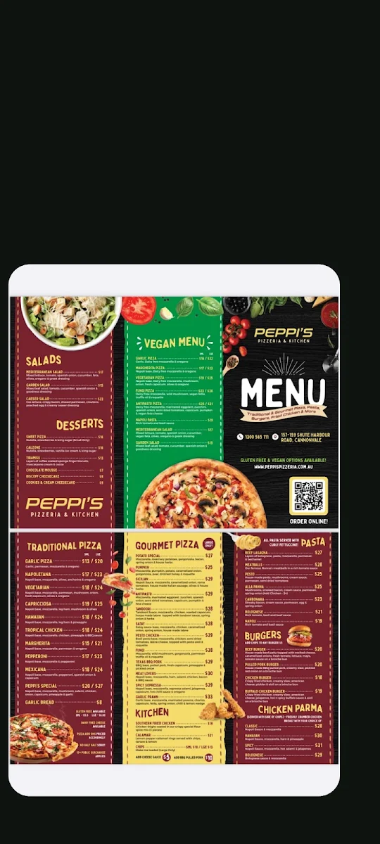 Menu, Peppi's Pizzeria