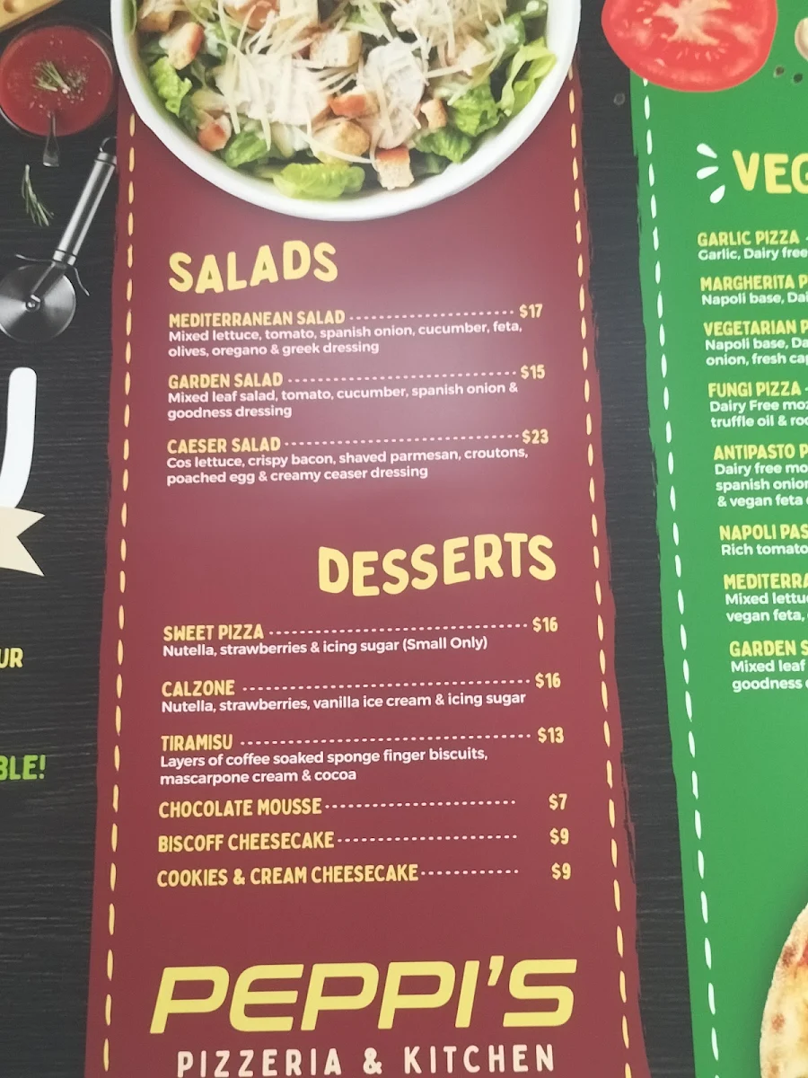 Menu, Peppi's Pizzeria