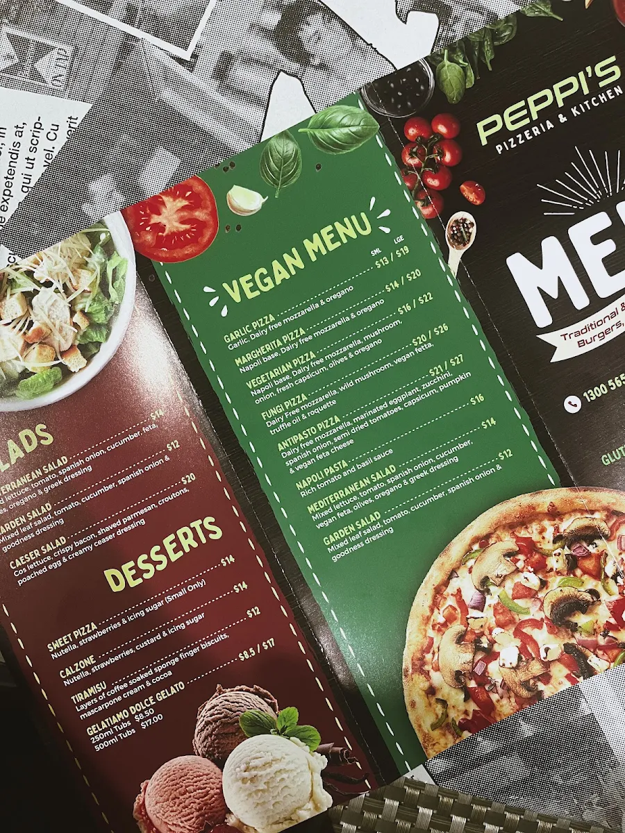Menu, Peppi's Pizzeria