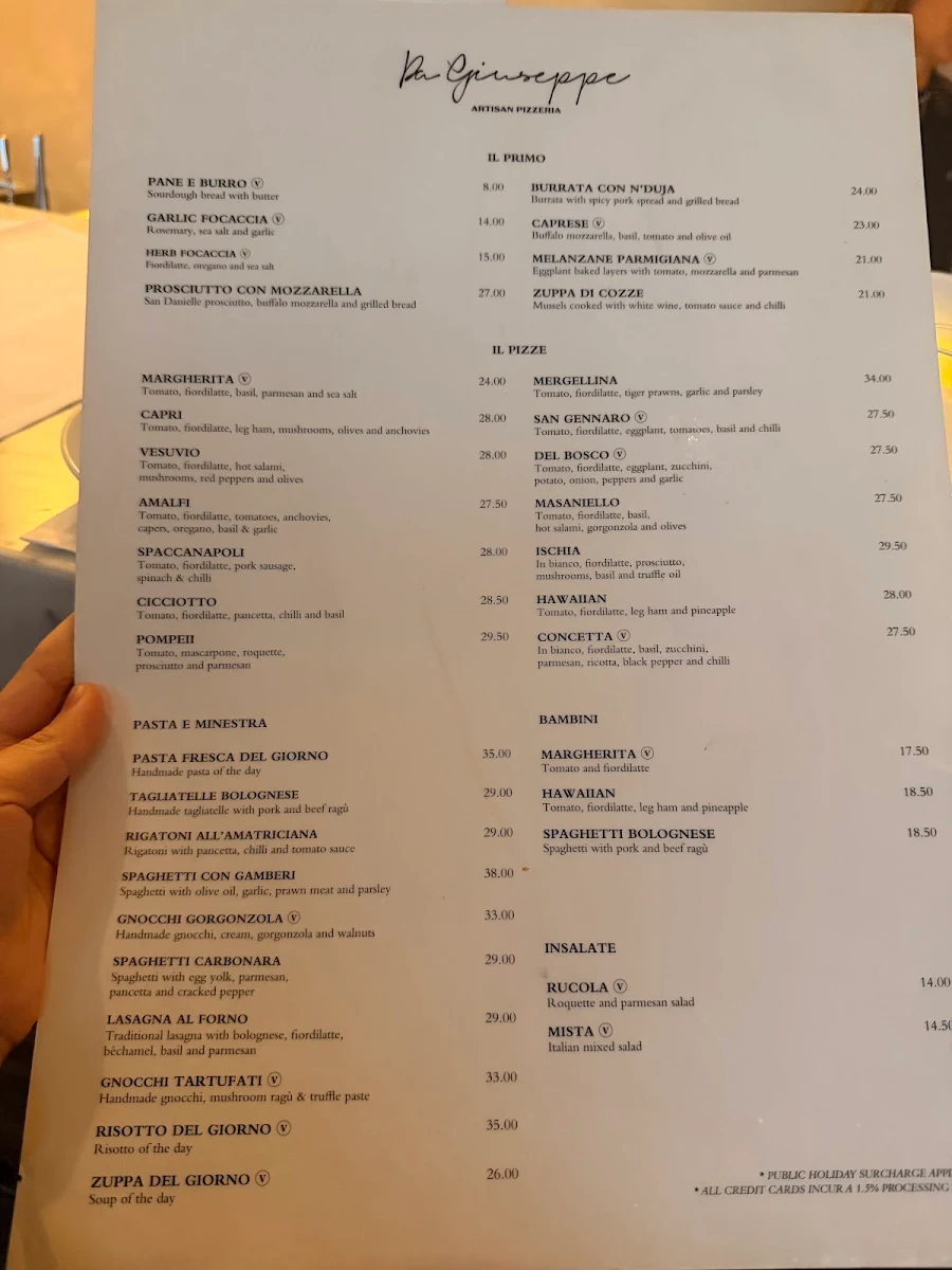 Menu, Da Giuseppe