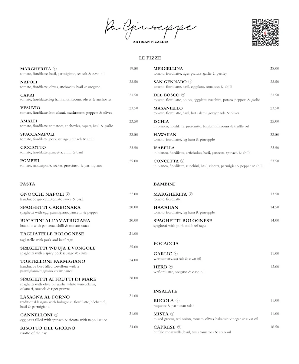 Menu, Da Giuseppe