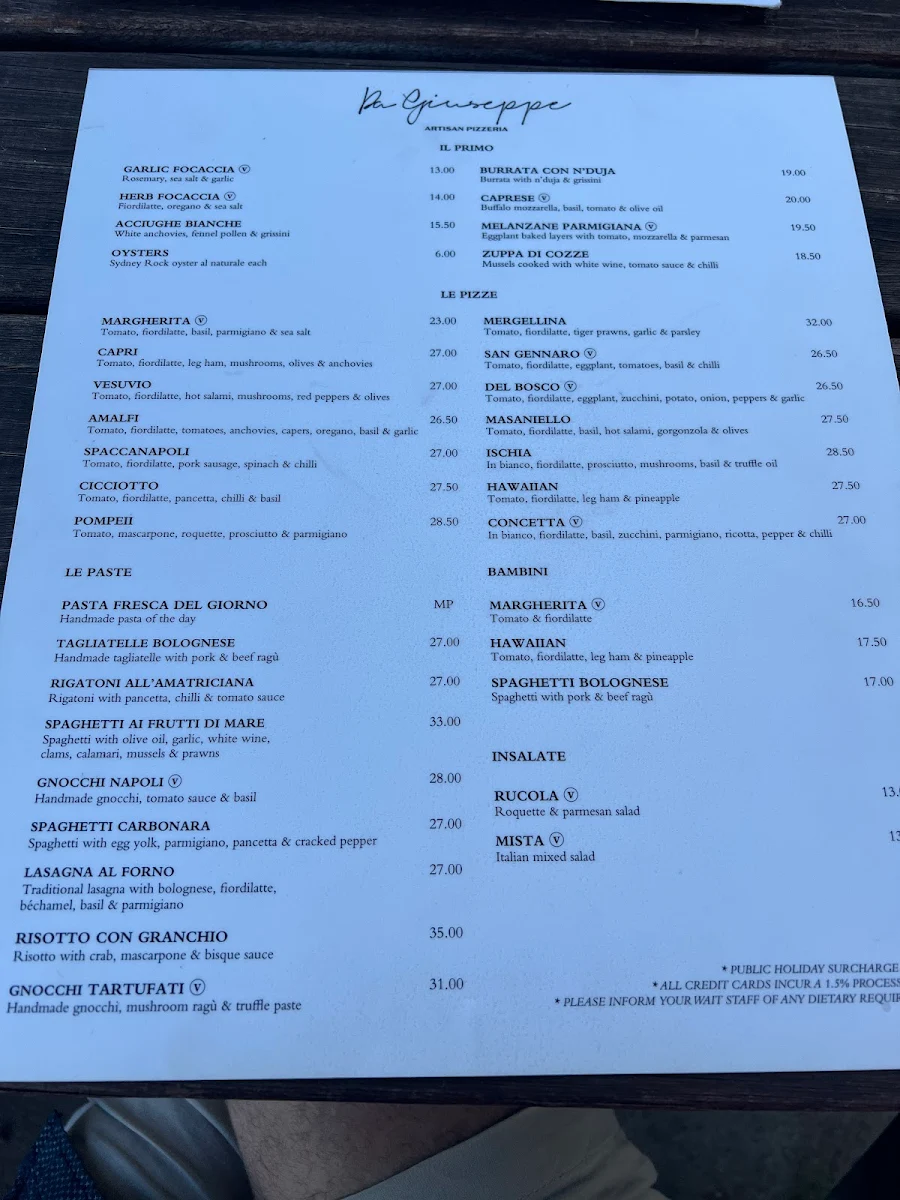 Menu, Da Giuseppe