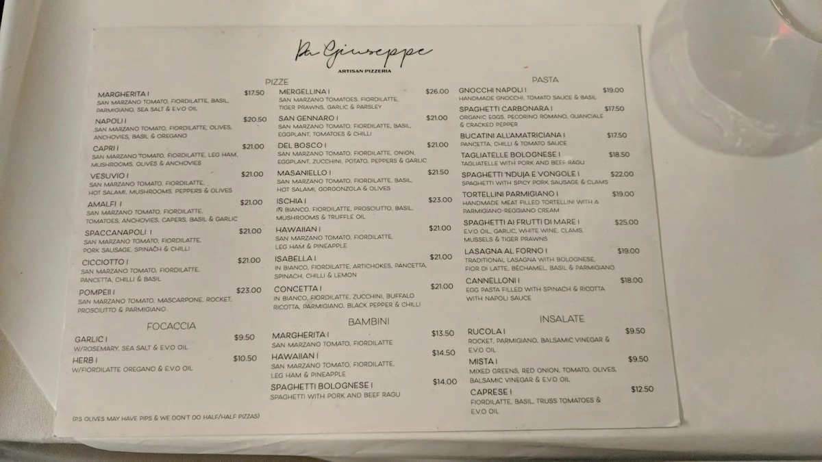 Menu, Da Giuseppe