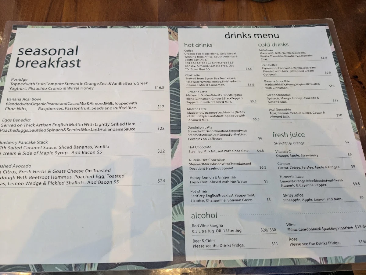 Menu, Cafe Azul