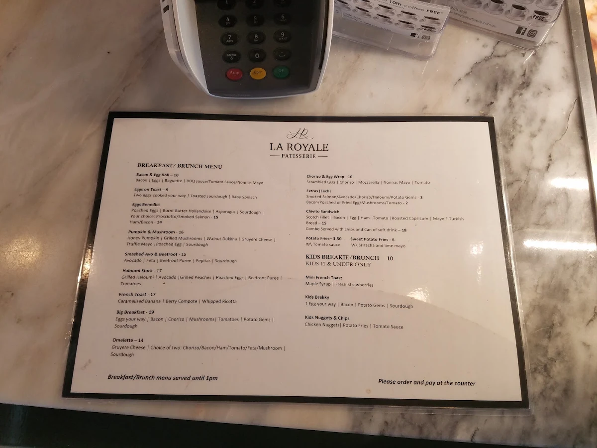 Menu, La Royale Patisserie