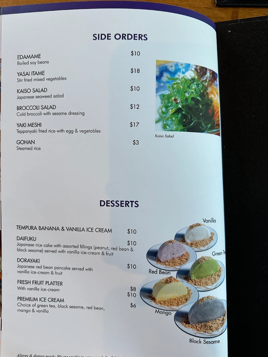 Menu, Sapporo Japanese Restaurant