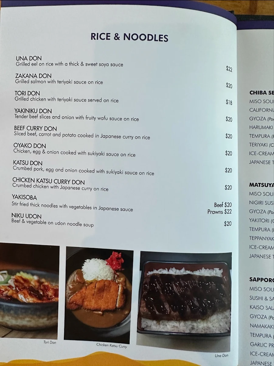 Menu, Sapporo Japanese Restaurant