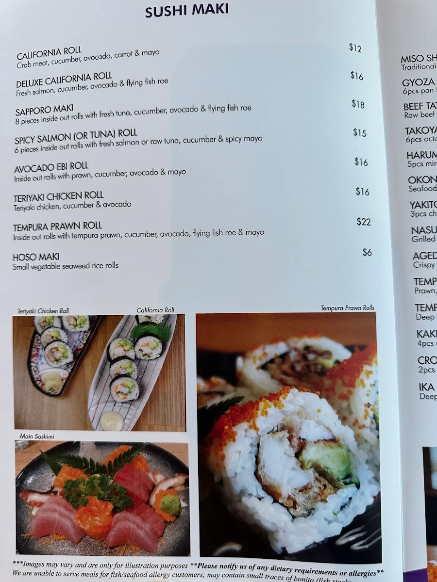 Menu, Sapporo Japanese Restaurant
