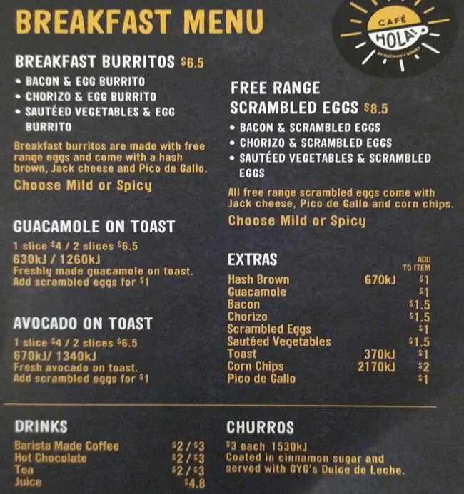 Menu, Guzman y Gomez - Cranbourne