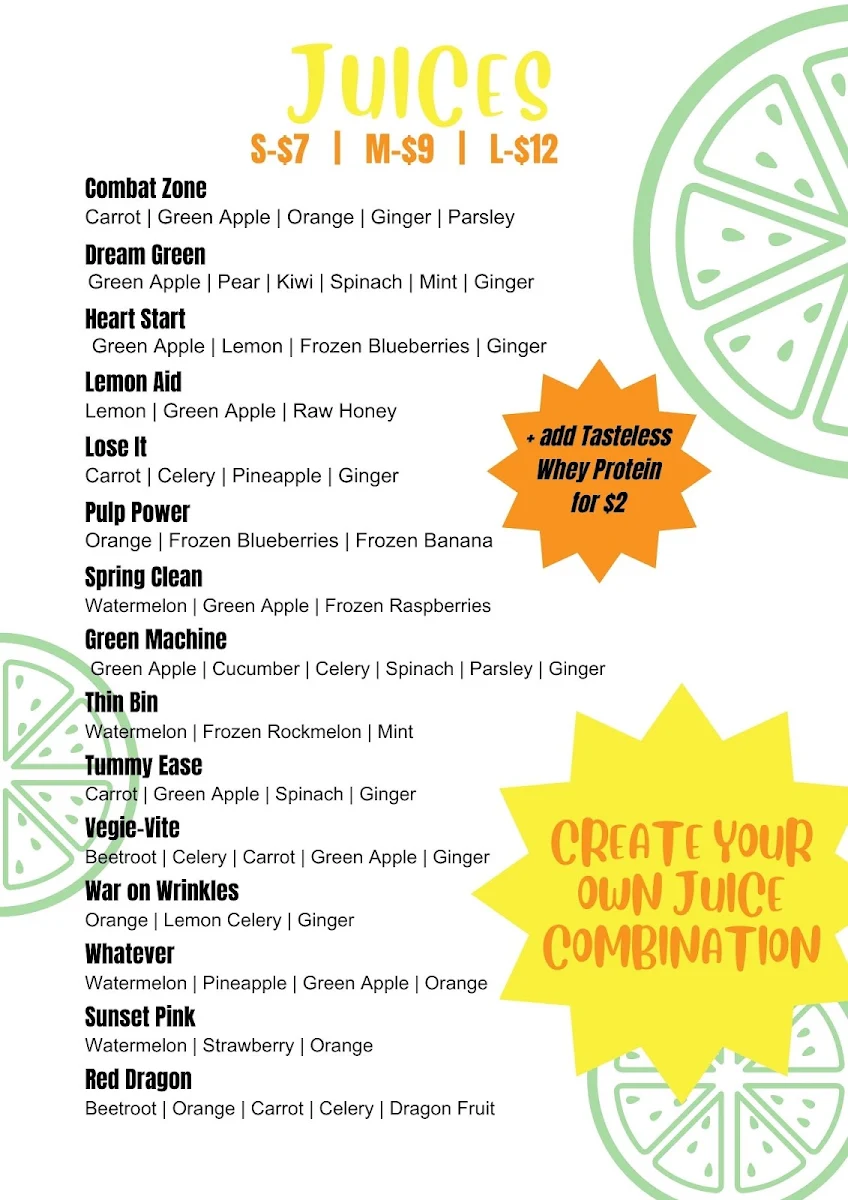 Menu, Glo Juice