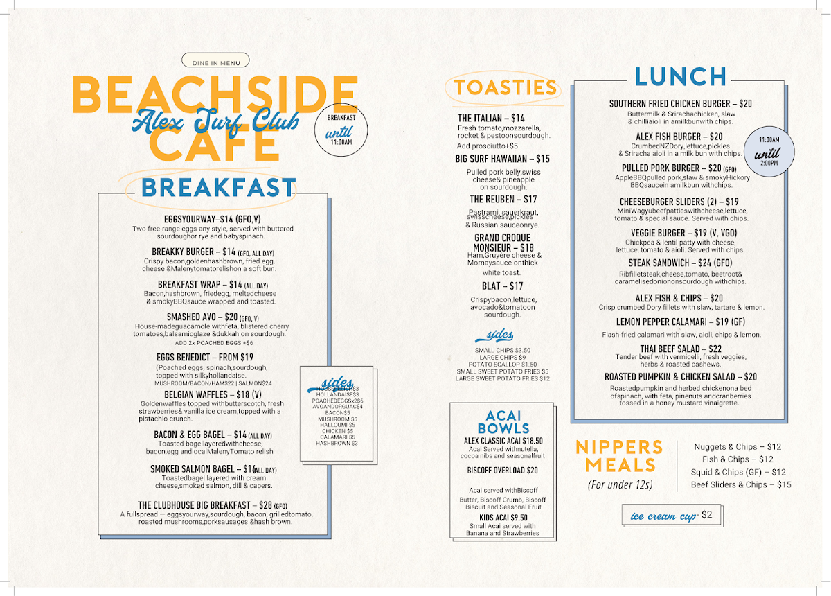 Menu, Alex Surf Club