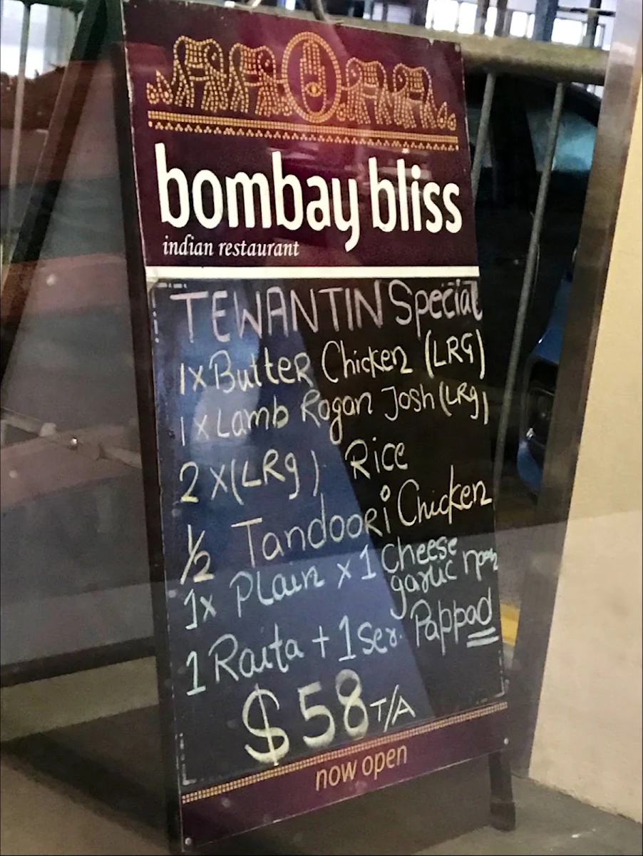Menu, Bombay Bliss Indian Restaurant - Tewantin