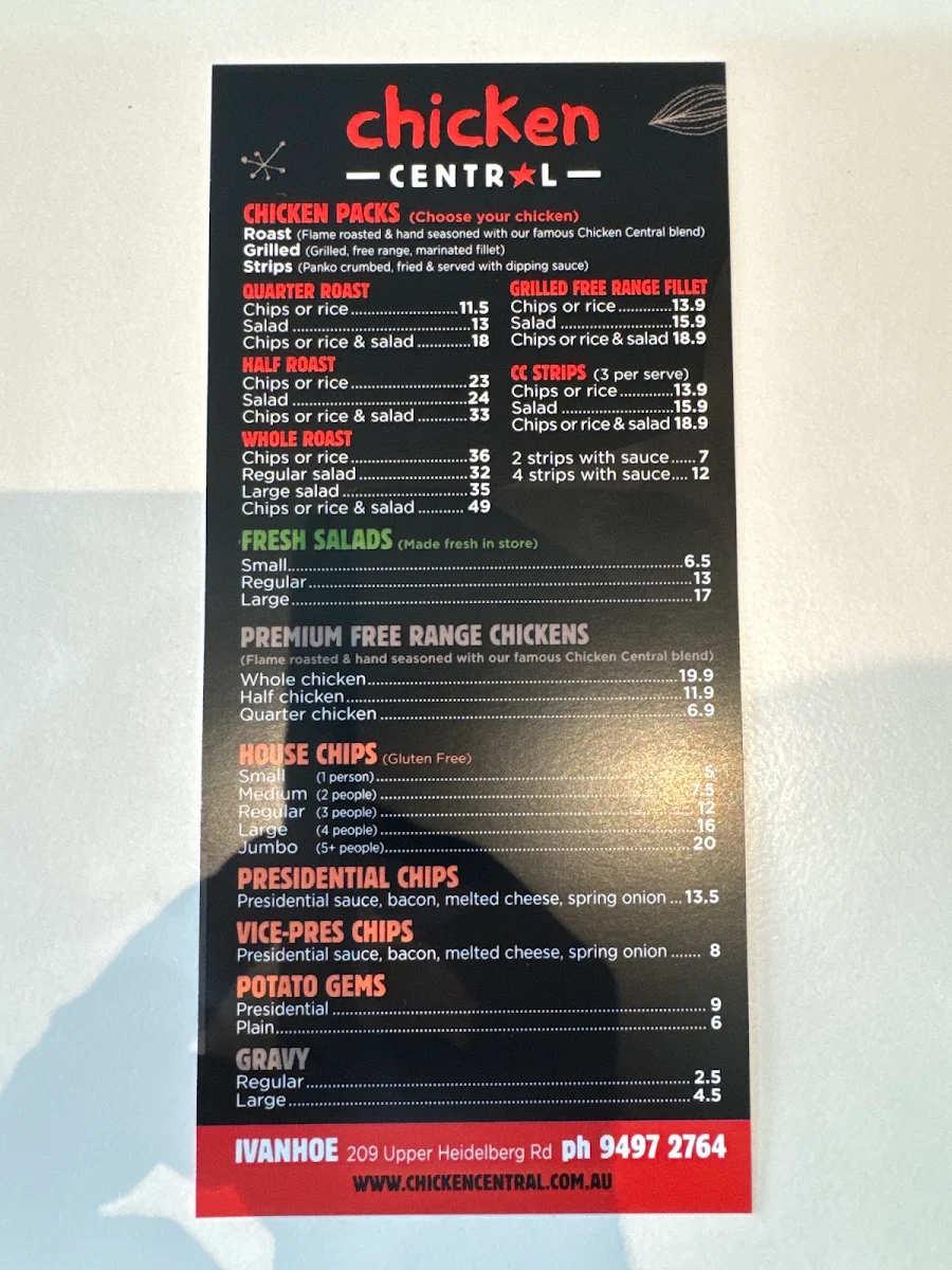 Menu, Chicken Central