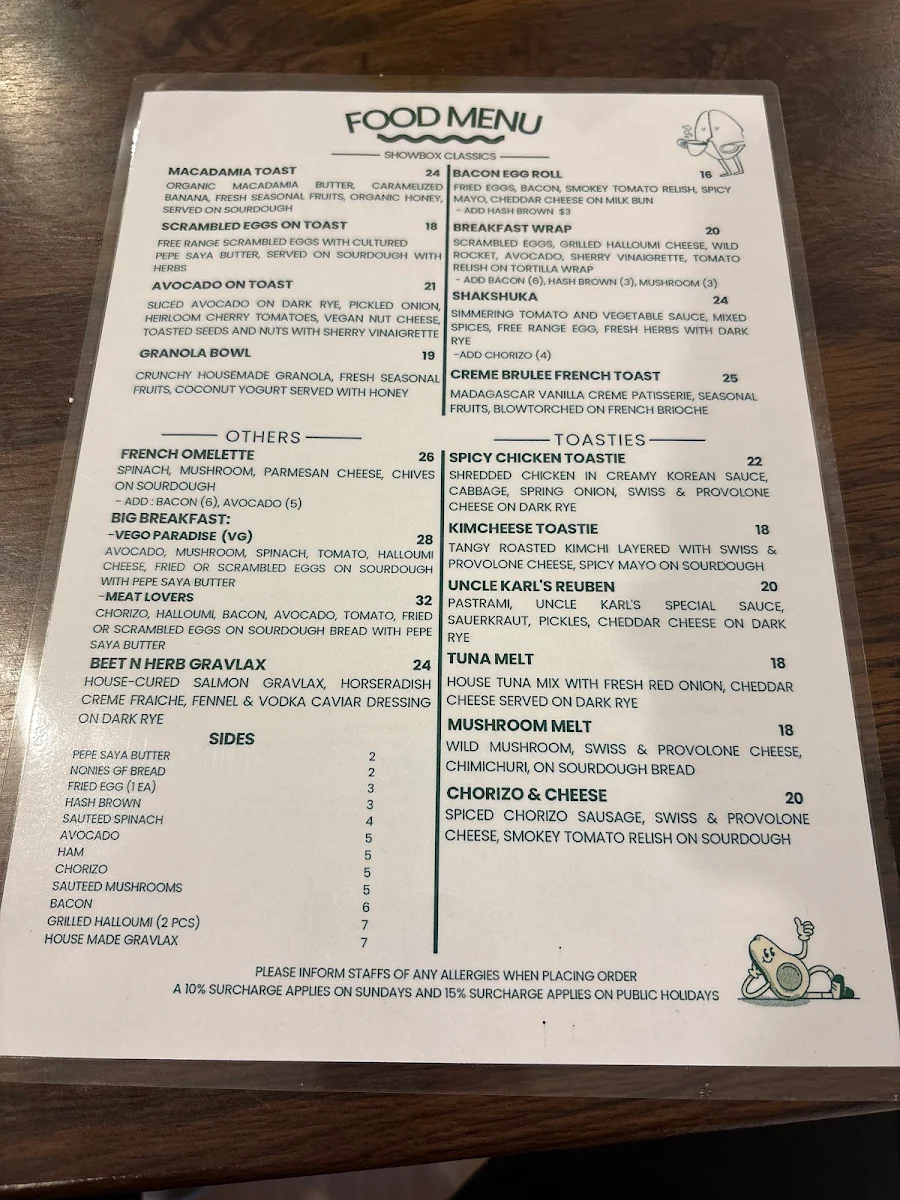 Menu, Showbox Coffee