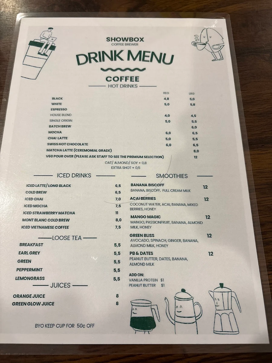 Menu, Showbox Coffee