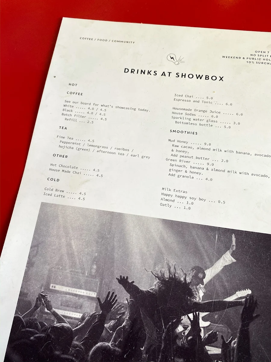 Menu, Showbox Coffee