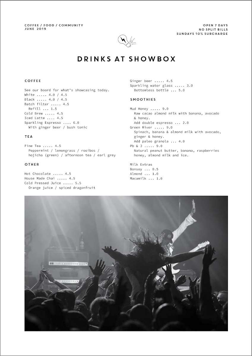 Menu, Showbox Coffee