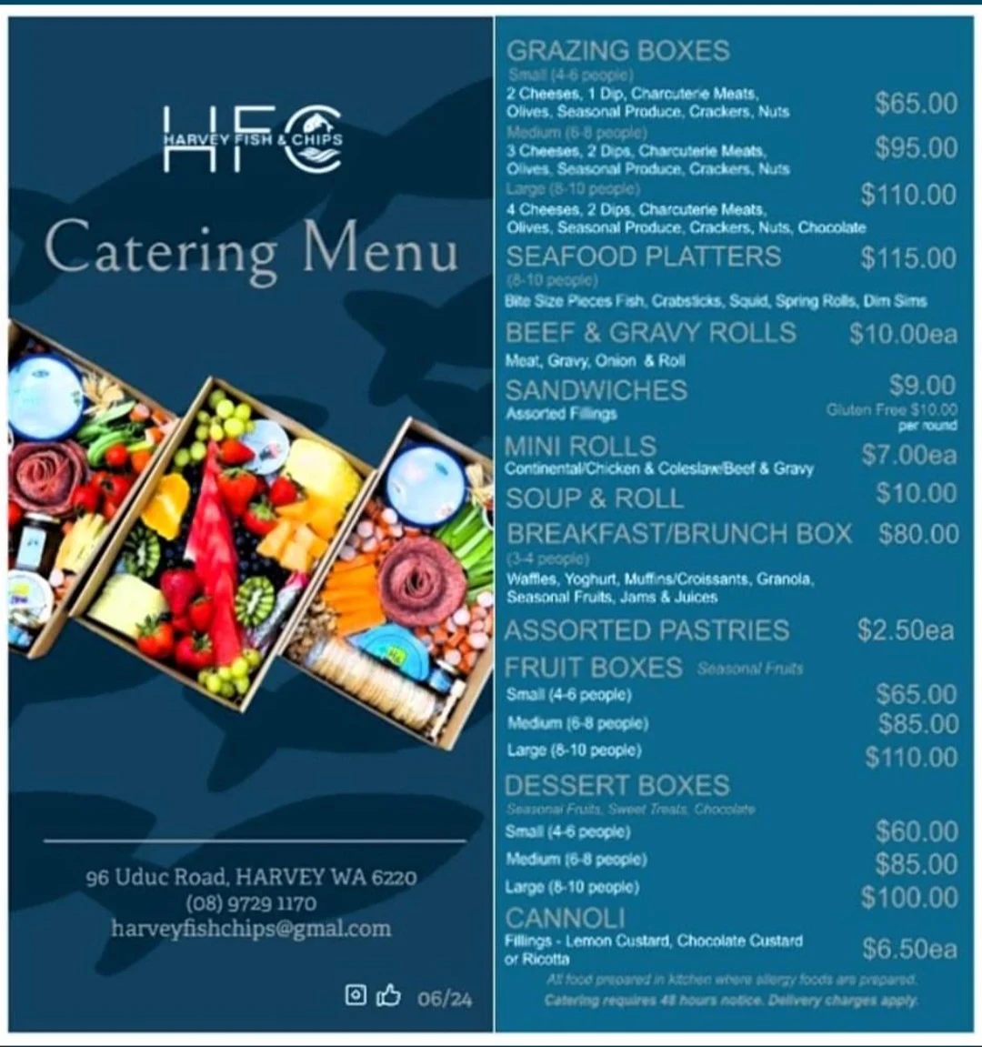 Menu, Harvey Fish And Chips