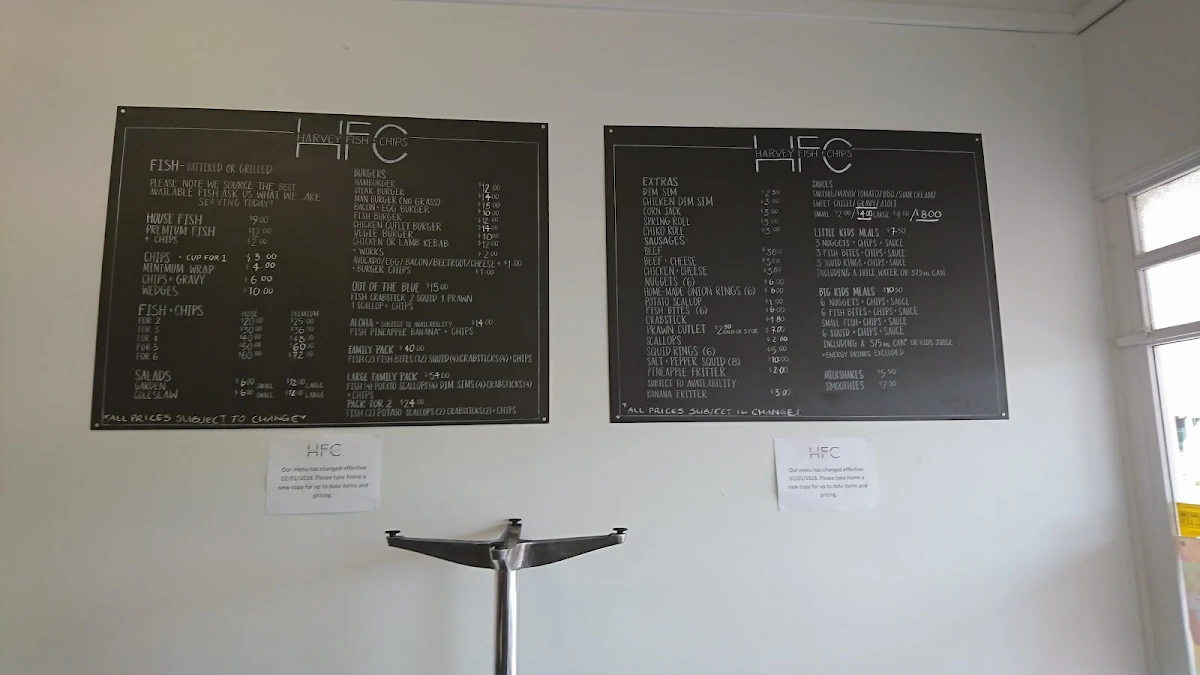 Menu, Harvey Fish And Chips