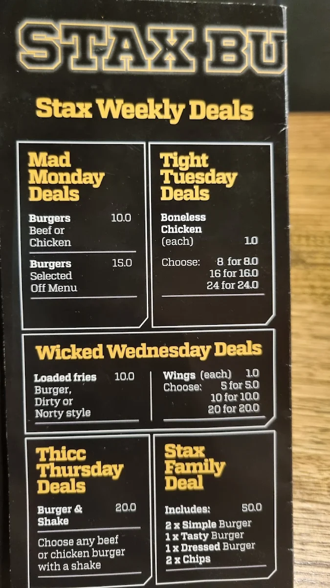 Menu, Stax Burger Co. - Prospect