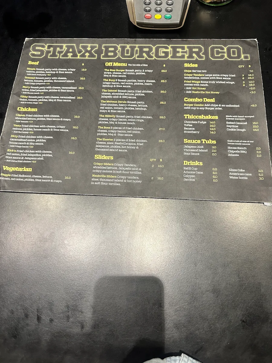 Menu, Stax Burger Co. - Prospect