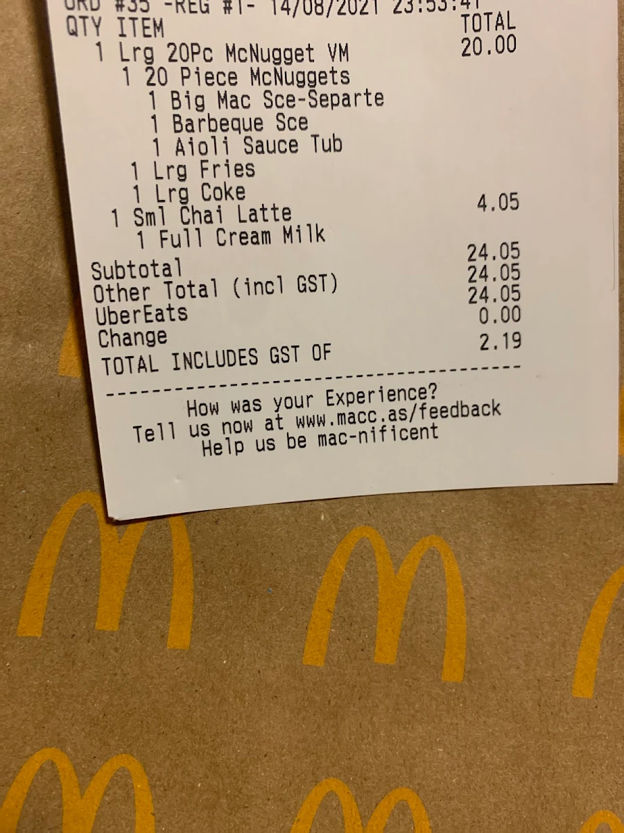 Menu, McDonald's Rhodes