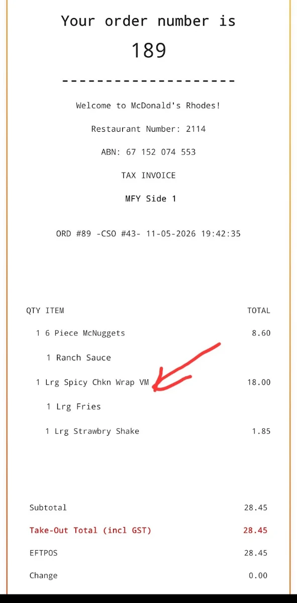 Menu, McDonald's Rhodes