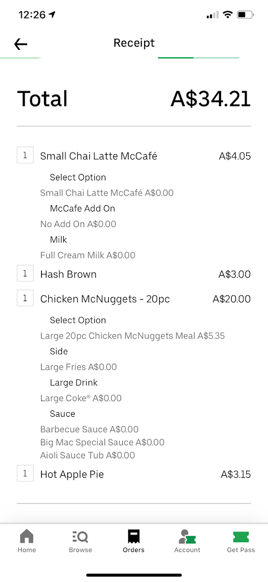 Menu, McDonald's Rhodes