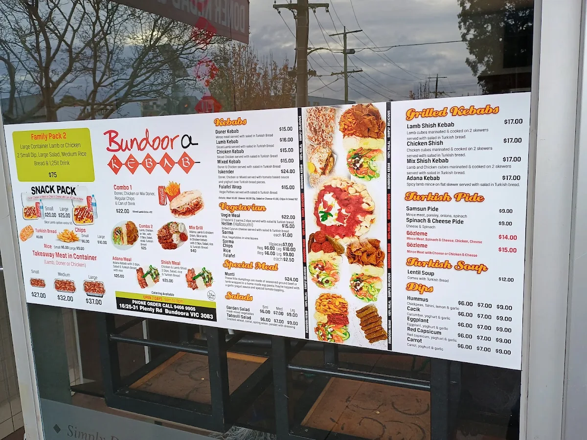 Menu, Bundoora Kebab House