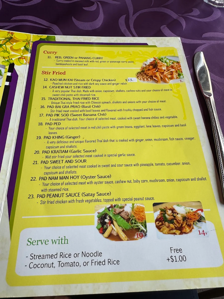 Menu, Dhok Koon Thai Restaurant